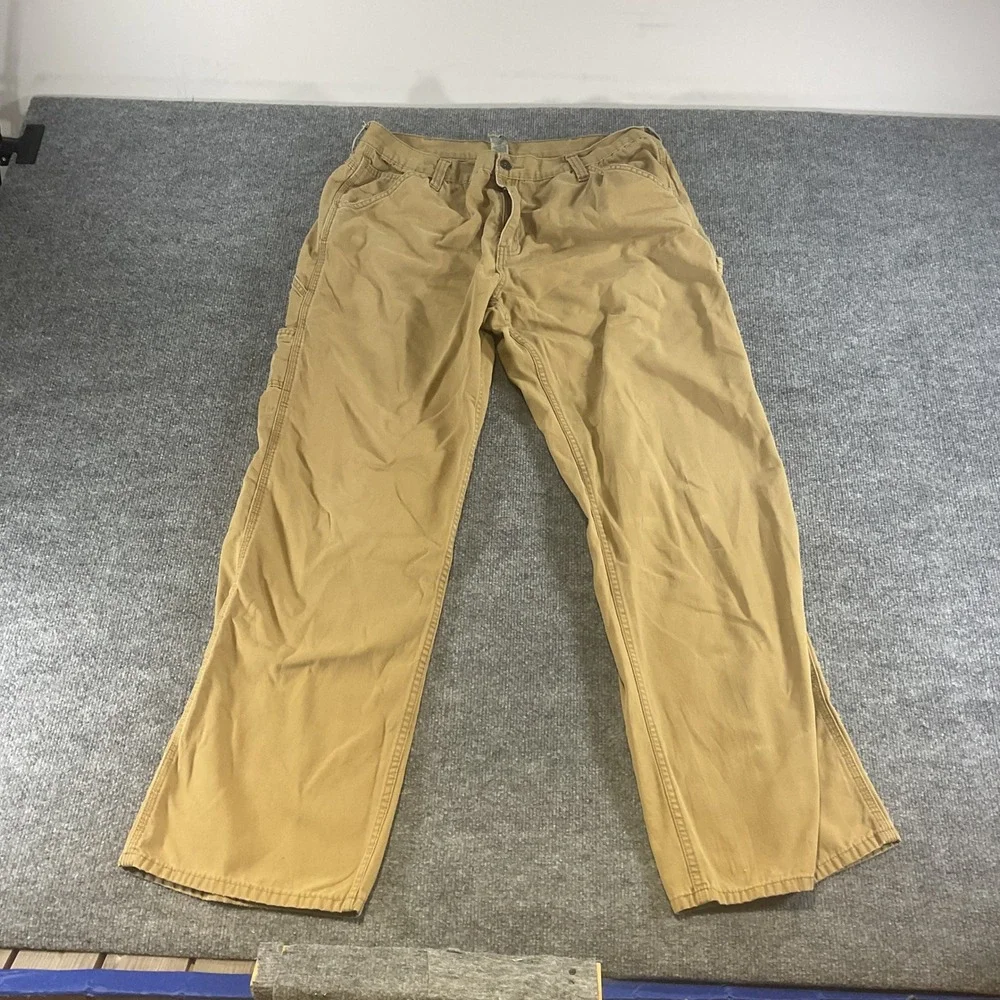 Faded Glory Carpenter Pants Mens 38x34 Khaki Relaxed Fit Utility Work Cotton